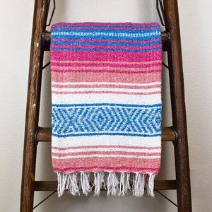Boho Mexican Blanket Cotton Candy Pink & Blue